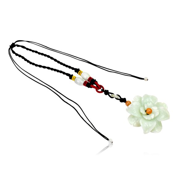 One-of-a-kind Eustoma Flower Handmade Jade Necklace Pendant - Picture 2 of 3